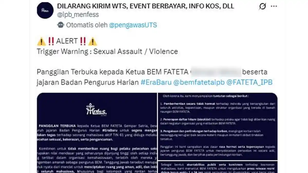 IPB University Bongkar Fakta Soal Dugaan Mahasiswa Lakukan Pelecehan Seksual, Kasusnya Viral di X