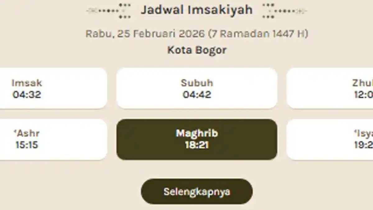 Jadwal Buka Puasa Kota Bogor Rabu 25 Februari 2026 Sampai 30 Ramadan 1447 H, Lengkap Waktu Imsak