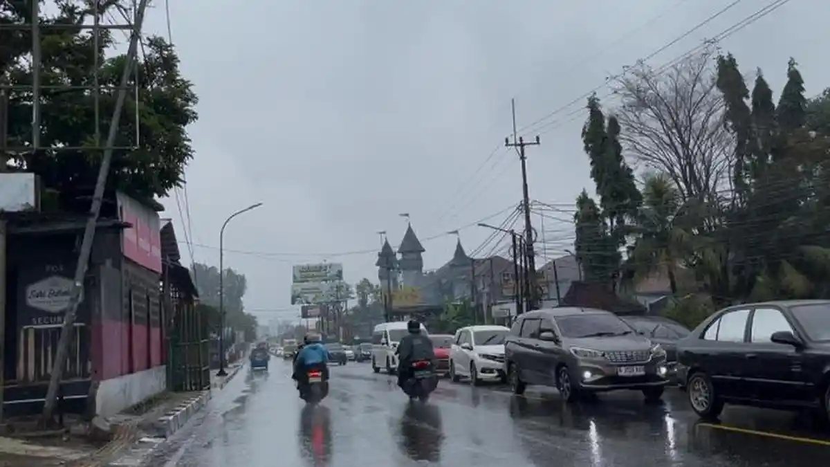 Libur Panjang Imlek 2026, Kawasan Puncak Bogor Diguyur Hujan Deras